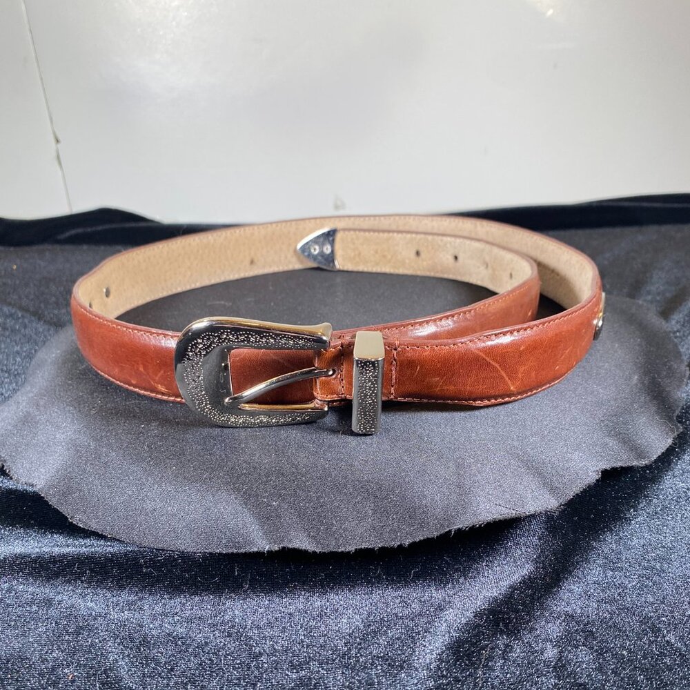 All Leather Cowgirl Belt with Silver Engraved Belt Buckle and Silver Accents